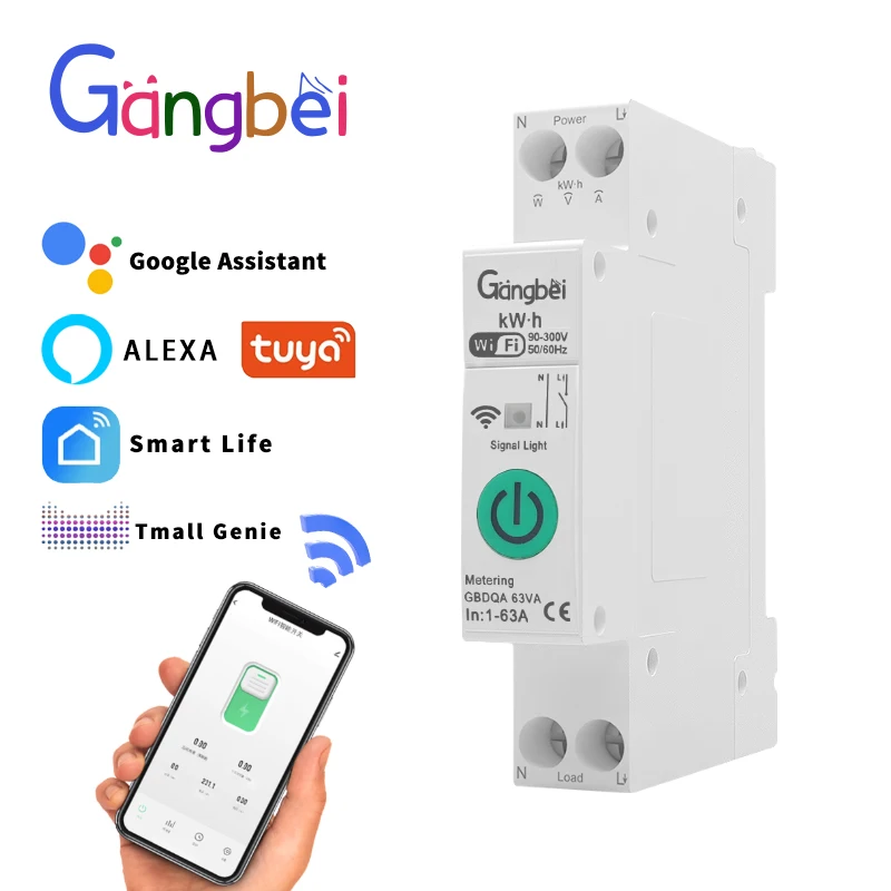 Tuya Wi-fi Inteligente Disjuntor sobre Corrente sob Proteção de Tensão Interruptor de Controle Remoto sem Fio Medição de Energia 163a Gbdqa