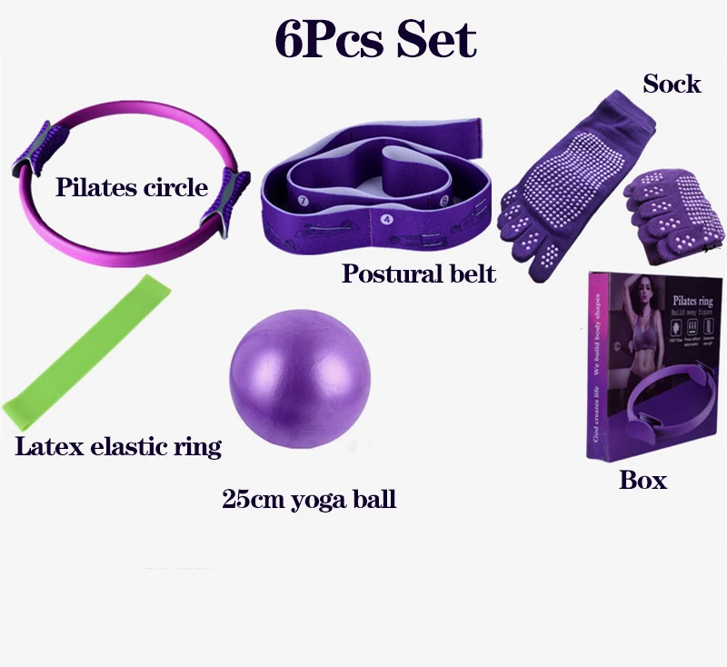 Yoga Circle 6-teiliges Set Pilates Circle Beinklemme mit rutschfesten Yoga-Langfinger-Socken, offener Rücken, Latex-Spannkreis – Detail 1