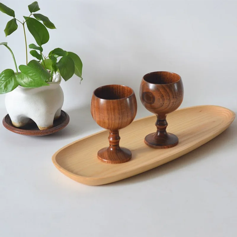 Glass Cup Natural Wooden Goblet Handmade Environmental Red Wine Glasses Round Coffee Milk Water Cup Home Kitchen Bar Drinkware Supply glass cup