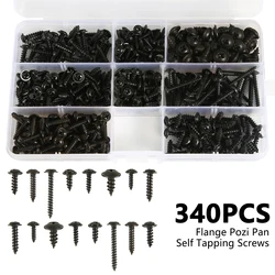 340/500Pcs Self Tapping Screw M3/M4/M3.5/M4.8 Carbon Steel Black Cross Pan Head Round Head Metic Nut and Bolt Assortment