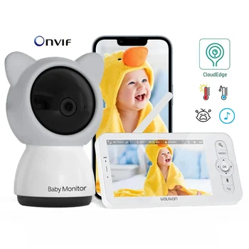 HD 5 Inch LCD Baby Monitor Two Way Talk PTZ Camera Remote Control And View Built-in Lullabies Temperature Test For New Born Baby 1