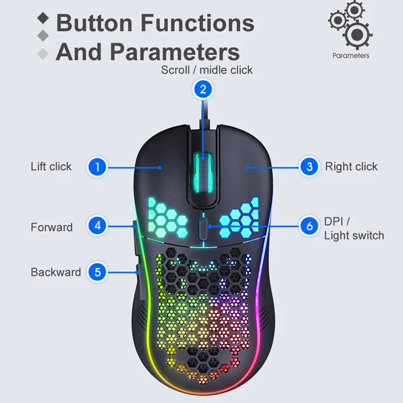 2022 Rechargeable USB 2.4G Wireless RGB Light Honeycomb Gaming Mouse Desktop PC Computers Notebook Laptop Mice Mause Gamer Cute