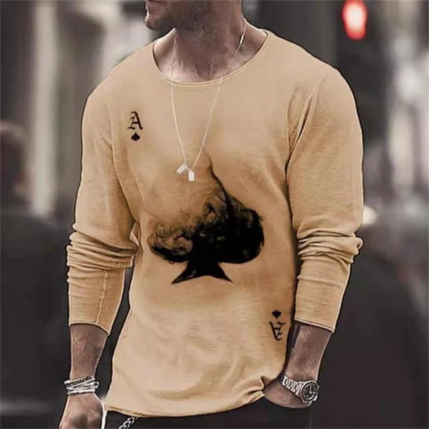 

European and American men's simple and fashionable round neck long sleeved 3D printing long sleeved multi screen