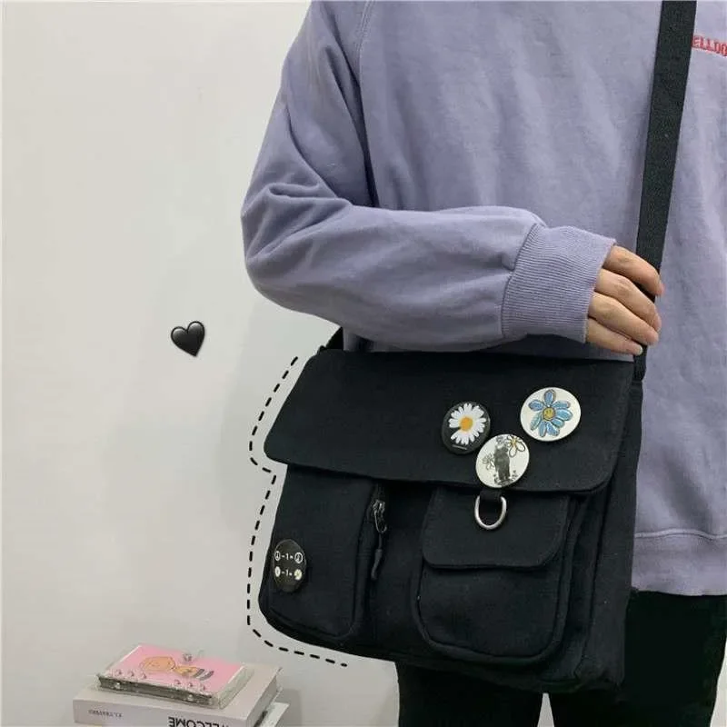 Youth Fashion Canvas Diagonal Crossbody Bag Casual Version Ladies Large Capacity Shoulder Bags Solid Color Women Messenger Bags 2