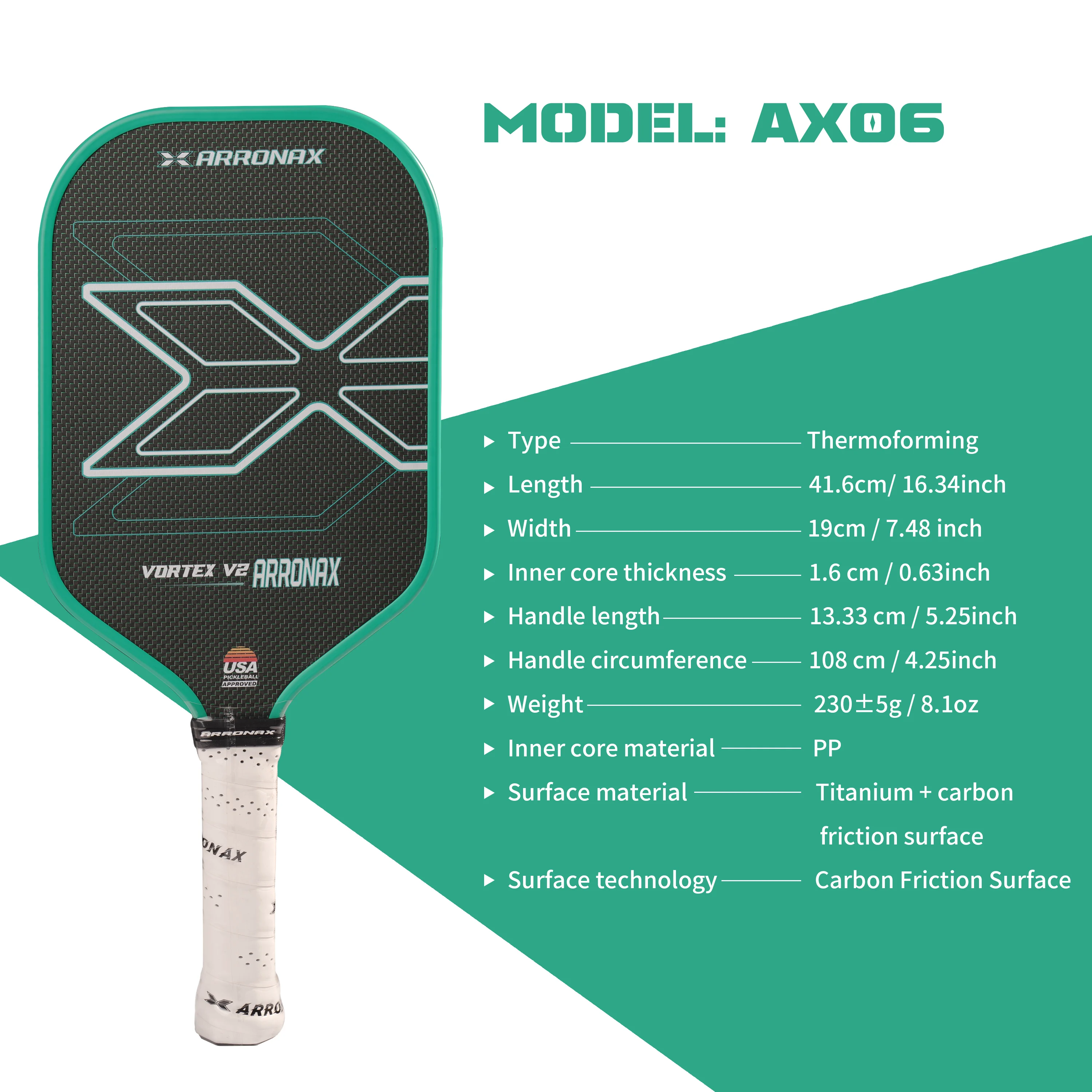 ARRONAX-Thermoformed Pickleball Paddle, Titanium Carbon Friction Surface, High Grit and Spin Edge Design, Pickleball Racket