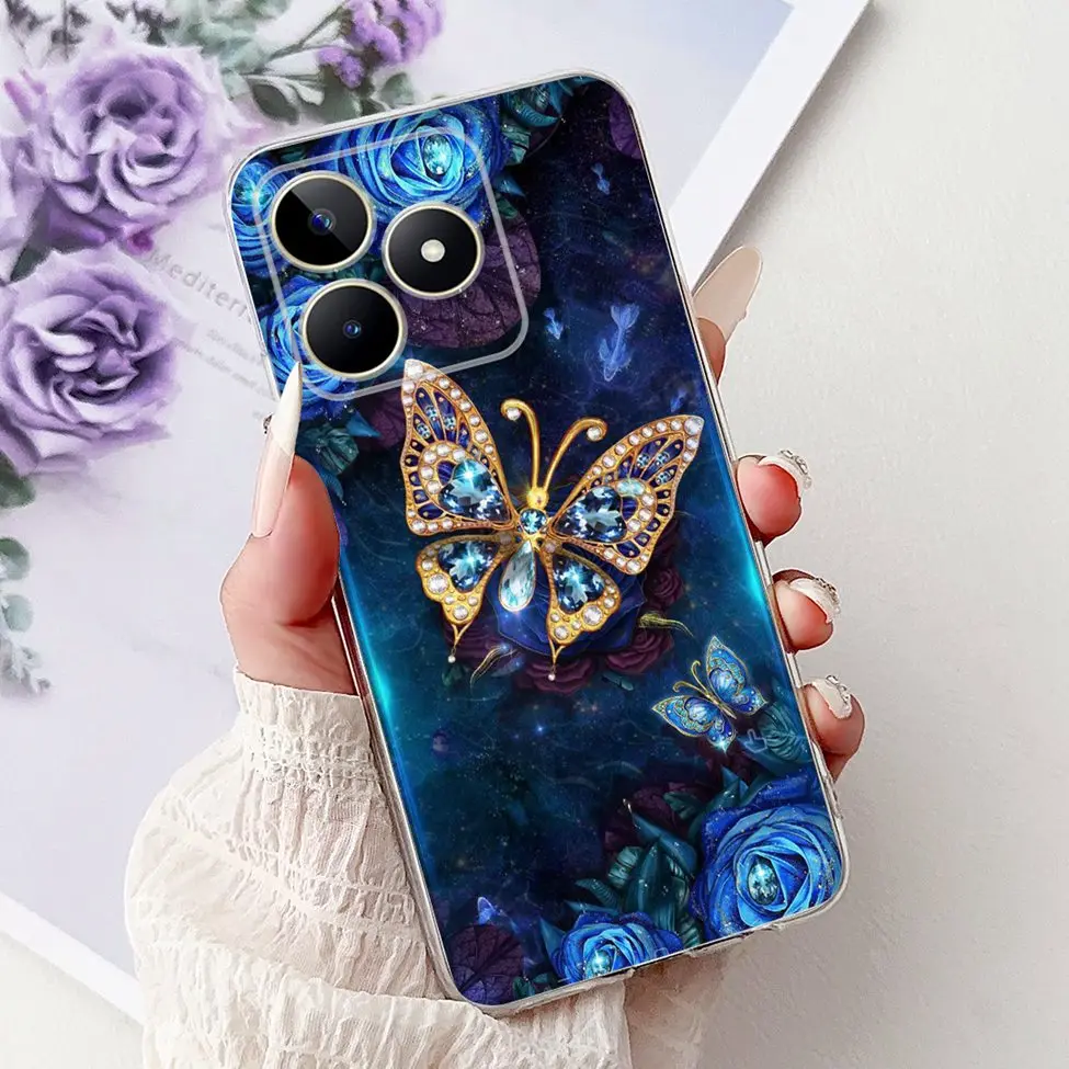 Clear Cute Cat & Butterfly Design Phone Case with Flower Accents - Stylish Protective Back Cover