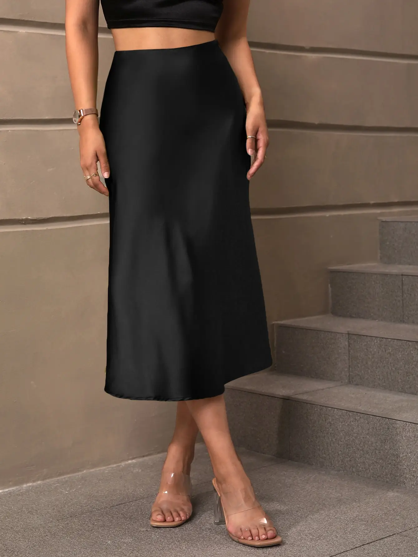 European and American style satin skirt, elegant  A-line skirt - Image 2