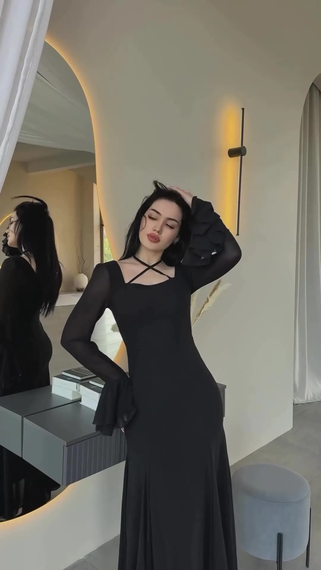 Fashion Autumn Ruffled Long Dress Women Bandage Slim High Waist Elegant Patchwork Party Dress Women's Chiffon Maxi Dress