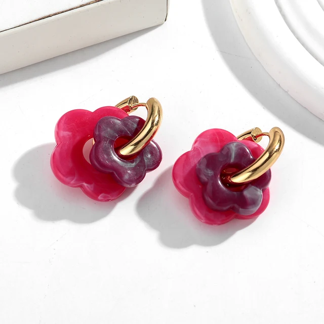 Boucles d'oreilles en forme de fleur acrylique colorée pour femmes et filles, cercles en acier inoxydable, tendance 2025, bijoux cadeaux