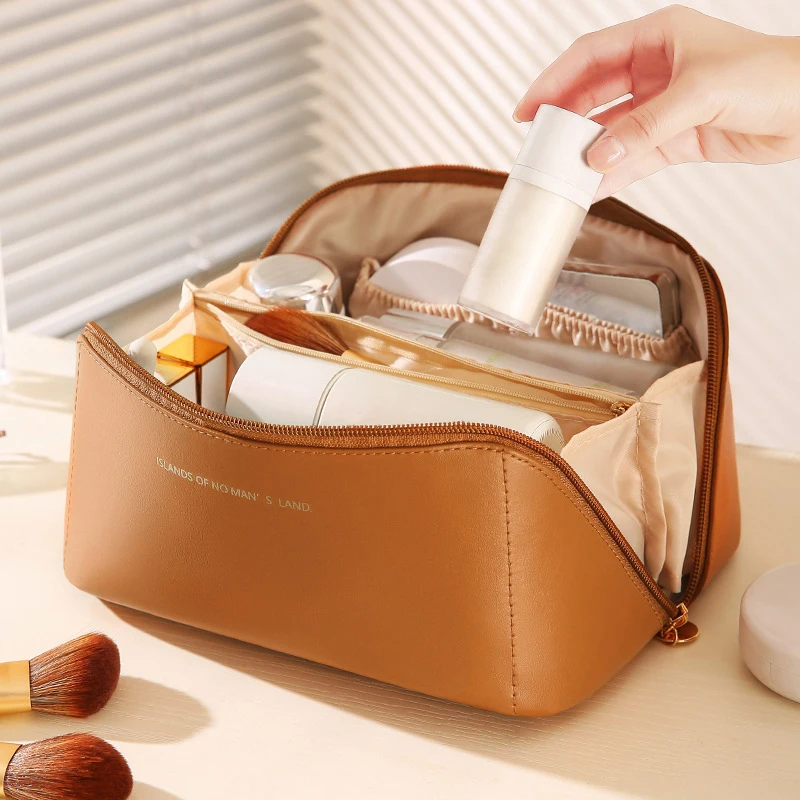 Large Capacity Travel Cosmetic Bag Portable Pu Makeup Pouch Women  Waterproof Bathroom Toilet Toiletry Washbag Luxury Designer - Cosmetic Bags  & Cases - AliExpress