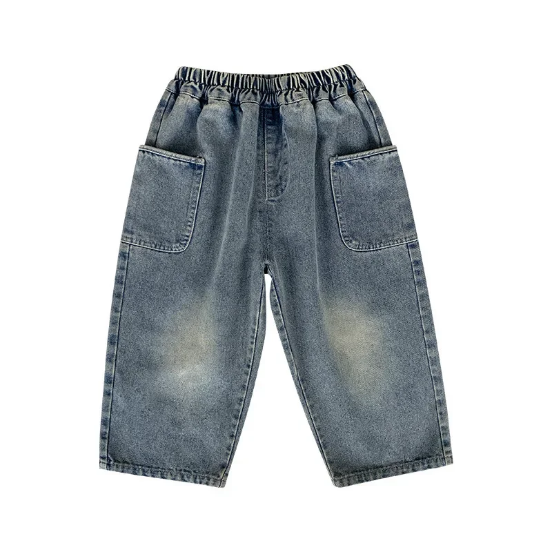 Boys Whiskered Casual Jeans, Childrens Spring Autumn New Pants, Small Medium Kids Trousers With Side Pockets for Daily Wear - 5