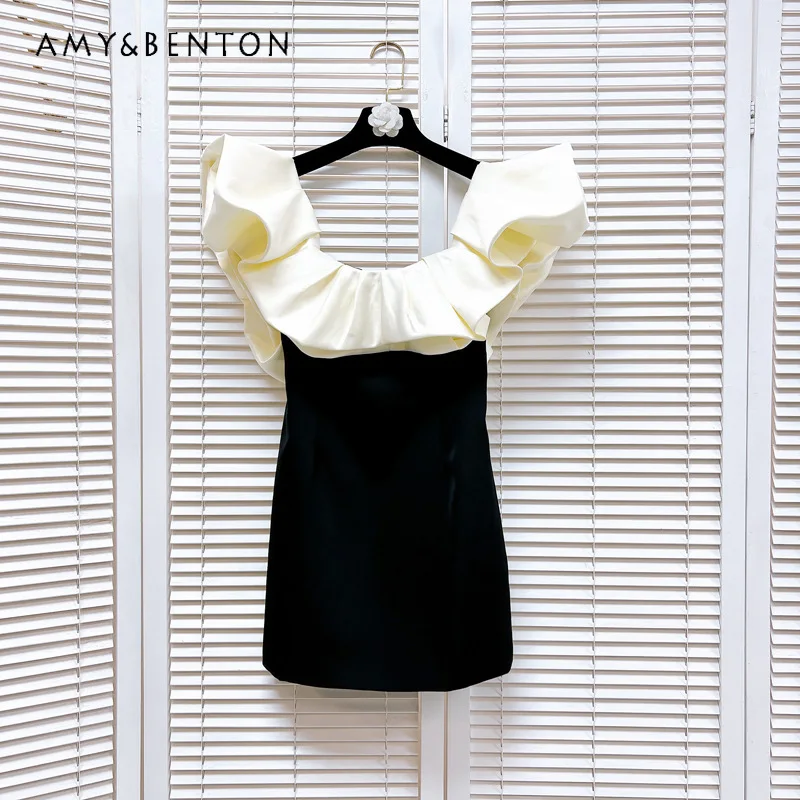 

Sweet Birthday Party Short Dress for Women High-Grade Engagement High-End Annual Meeting Ruffled Off-Shoulder Dress Female