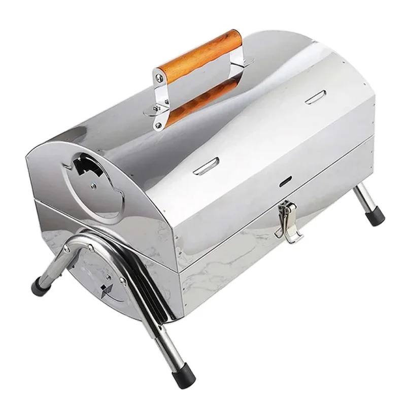 Stainless Steel Charcoal Grill Portable Barbecue Grill Viande Electrique Folding Double Sided Cylindrical Portable Grill BBQ 2
