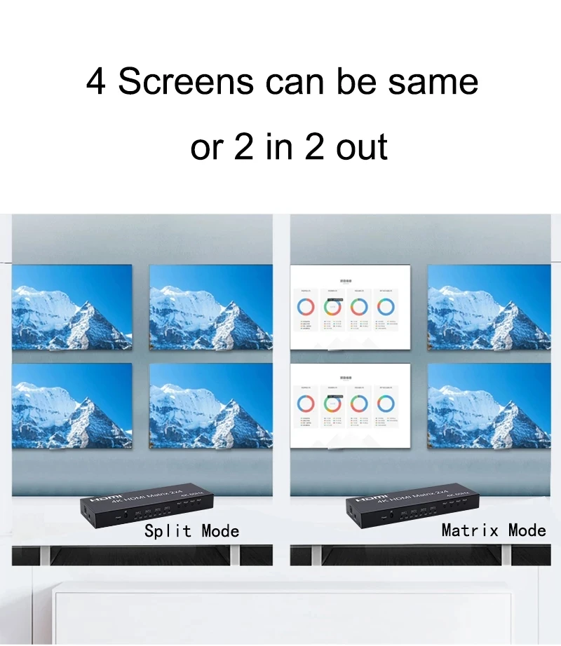 HDMI 매트릭스 스위처, AUX SPDIF 오디오 추출기 포함, PC PS3, 4 HDTV용, 4K 60Hz, 2x4, 2 in 4 out HDMI 스플리터 스위처