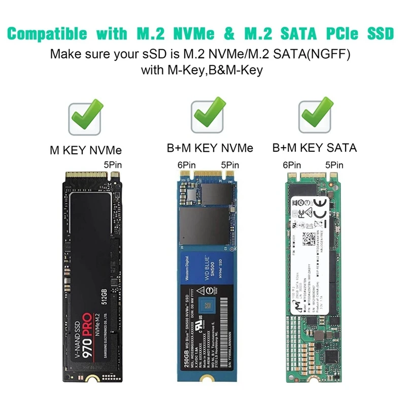 M2 SSD ̽ NVME Ŭ, M.2 to USB CŸ 3.1 SSD , NVME PCIE NGFF SATA M/B Ű SSD ũ ڽ