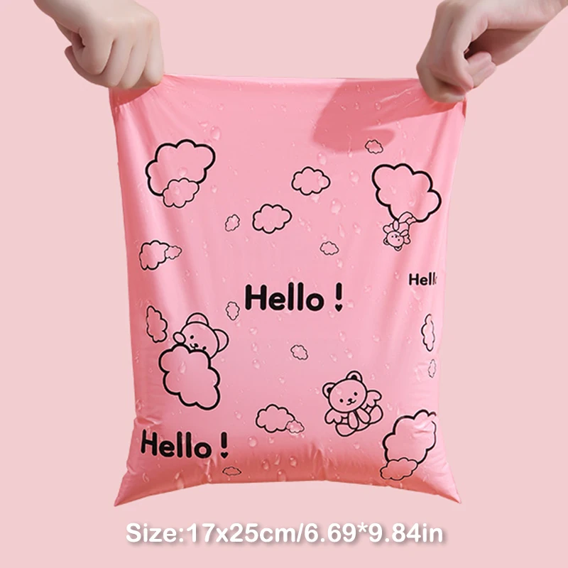 Bolsa de mensajería con diseño de oso colorido, bolsa de embalaje con sello autoadhesivo, resistente al agua, color rosa, 10 piezas