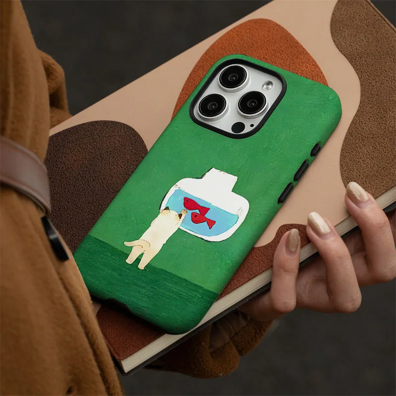 Cartoon Cat Protective Phone Case with 2-in-1 Film Shell