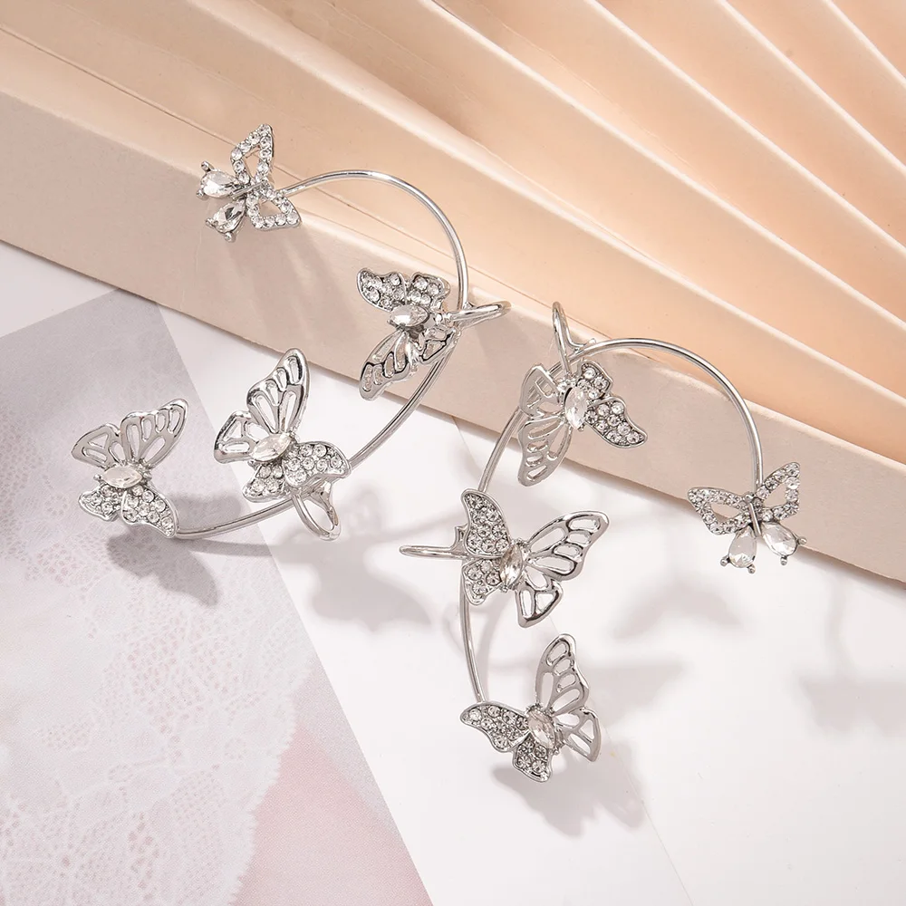 Design Hollow Butterfly Earrings Fashion Exquisite Single Ear Hook Women Girls Metal Rhinestones Ear Cuff Crystal Jewelry Gift Hoop Earrings Stud Earrings Ear Clip Earrings Clip Earrings Ear Clip Ear Accessories Magnetic Earrings