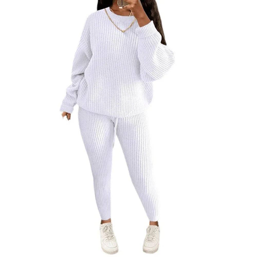 Women Knitted Sweater Sets Long Sleeve O Neck Pullovers