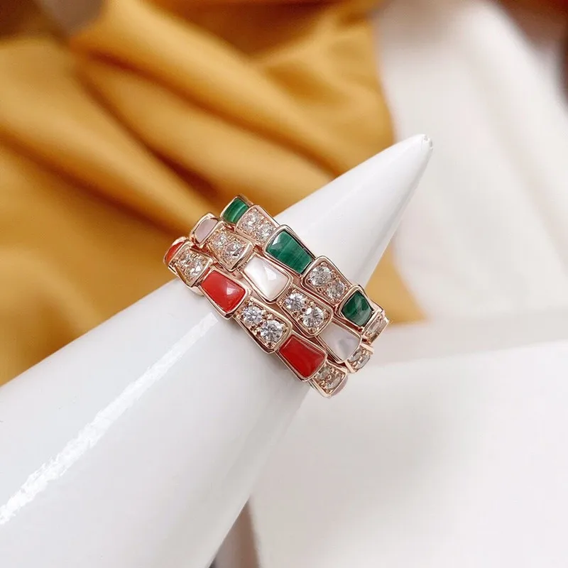 

Top rose gold white mother-of-pearl narrow snake bone ring fashion brand elegant banquet luxury 925 sterling silver jewelry