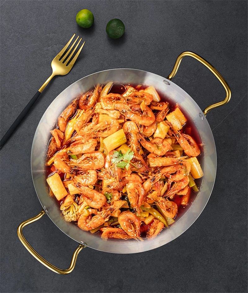 Description Picture 6 of itemSpanish Seafood Rice Pot Double ear golden frying pan Pasta dish Round steak plate panelas olla Stainless steel dry pot utensils