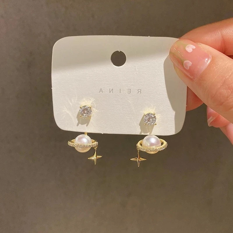 Upscale 14k Gold Luxury Zircon Pearl Twist Stud Earrings