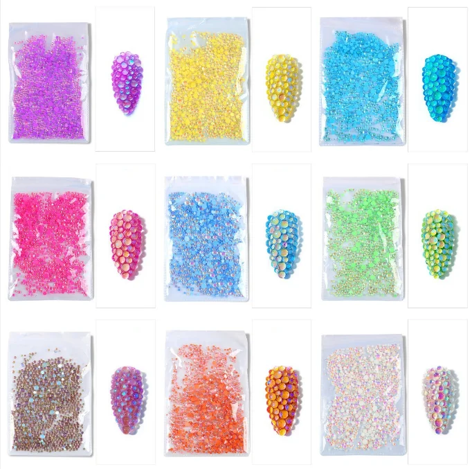 

1440pcs Mix size magic color manicure Mermaid Symphony beads Aurora candy color manicure Trinket DIY Manicure Nail Drill