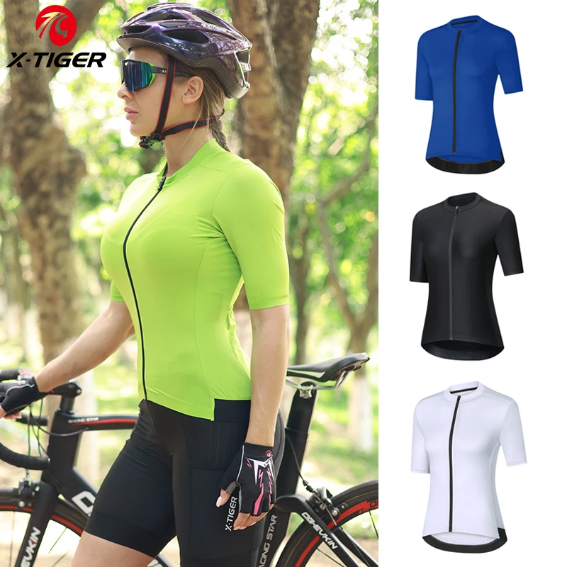 X-TIGER Women's Short-Sleeve Cycling Jersey Pro Elastic Anti-slip Bright Summer Bike Clothing Bicycle Jersey Breathable Shirt