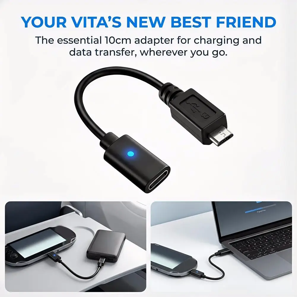 PS Vita 2000 컨트롤러 어댑터용 10cm USB C 충전 케이블, 플레이스테이션 게임 콘솔용 C타입 LED 변환 코드, 전원 케이블
