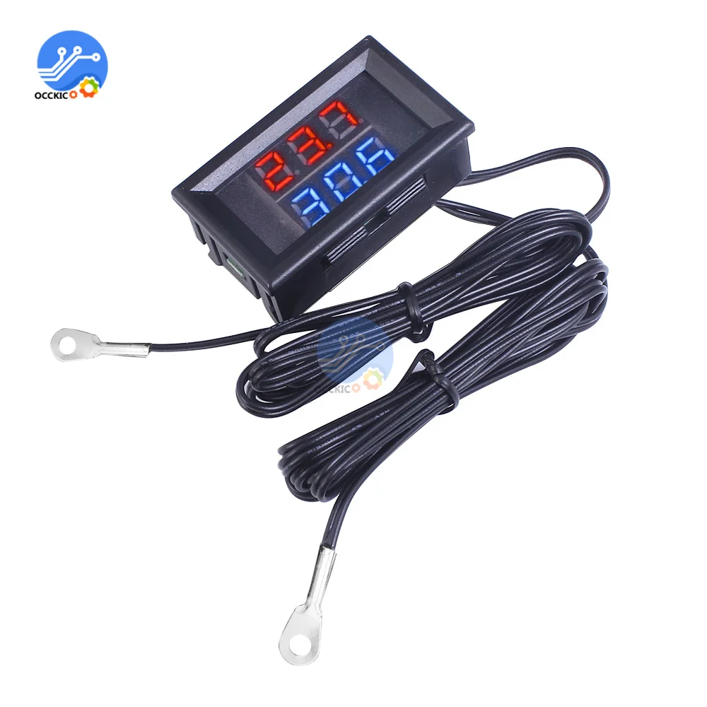 Temperature Humidity Sensor Temperature Humidity Meter Infrared Thermometer Mini Dual Display Digital Thermometer W/ Dual NTC Waterproof Metal Probe Temperature Sensor Tester for Car Room Indoor 4V-28V