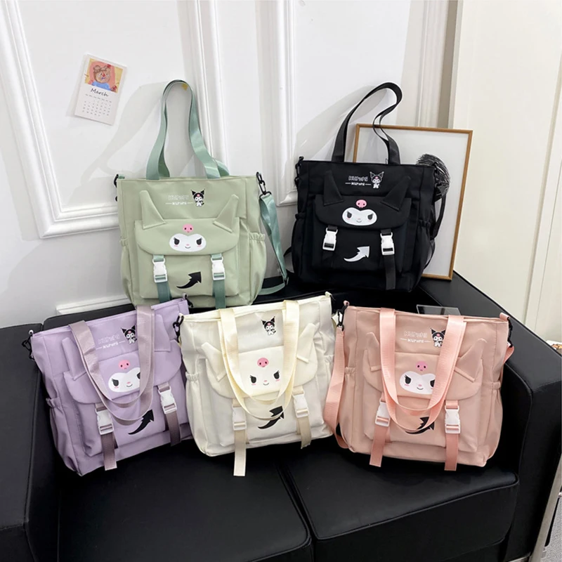 Sanrio Kuromi Large Capacity Tote Bag Nylon Women's Shoulder Bag Students Book Pockets Crossbody Bag 6