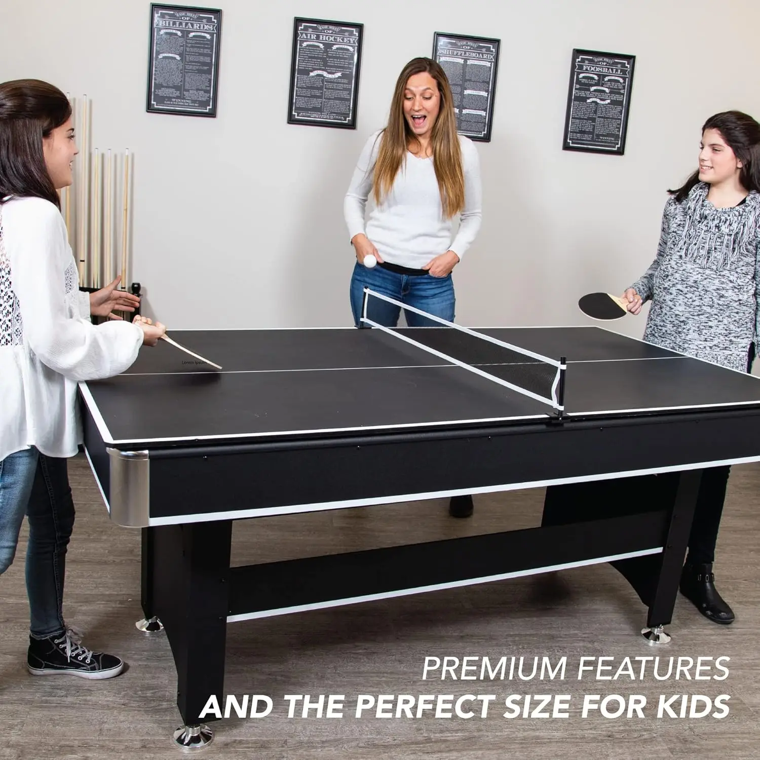 6-ft Pool Table with Table Tennis Top-Black with Red Felt