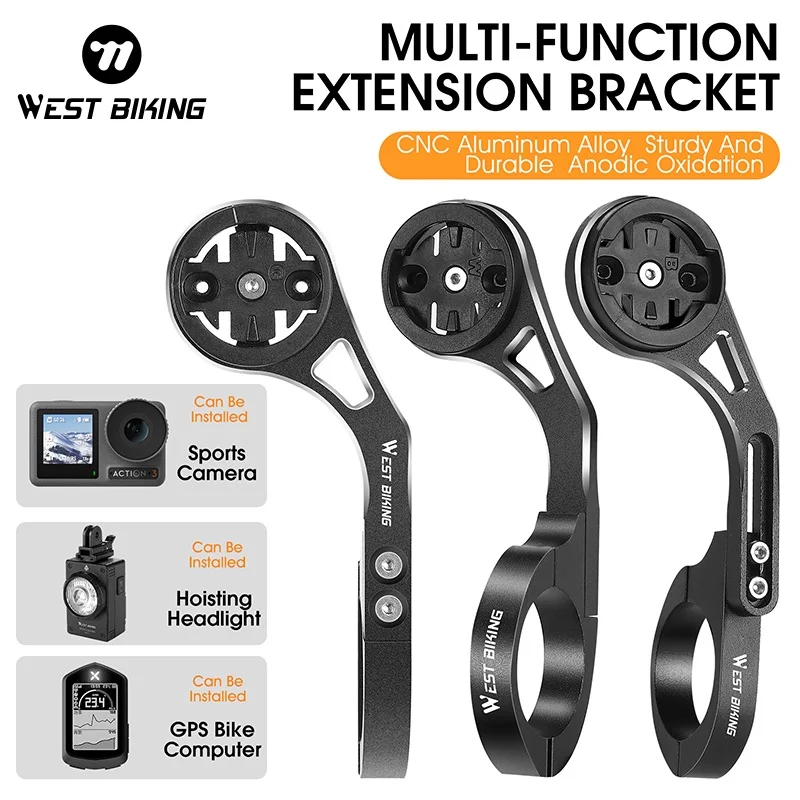 WEST BIKING จักรยานปรับได้วงเล็บคอมพิวเตอร์อลูมิเนียมจักรยาน Speedometer ขาตั้งขยายสําหรับ Garmin Bryton XOSS GOPRO ผู้ถือ 1