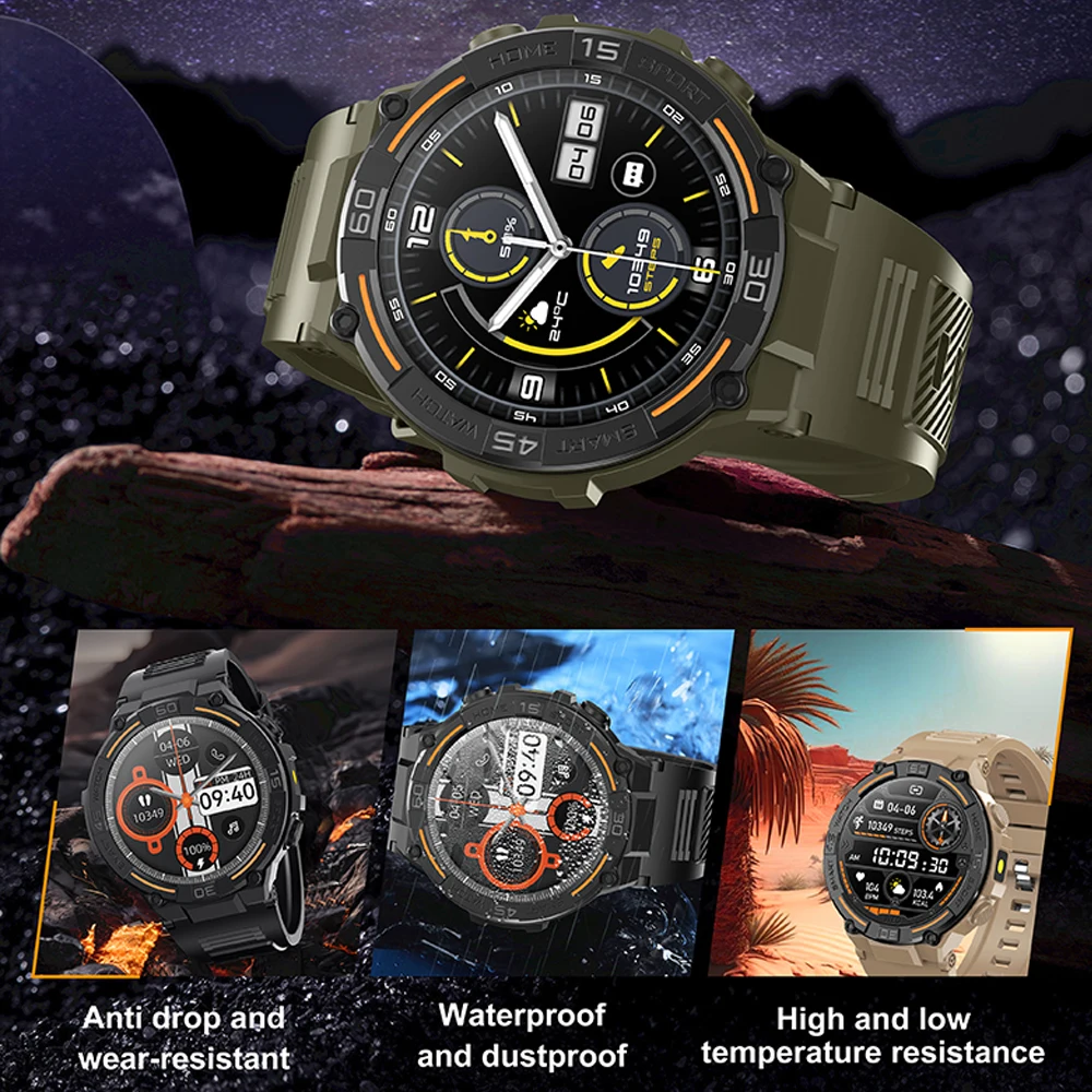 Outdoor Military Rugged Smartwatch Men GPS Sports Fitness Waterproof Watch Bluetooth Call with LED Lights Smart Watch 2025 New