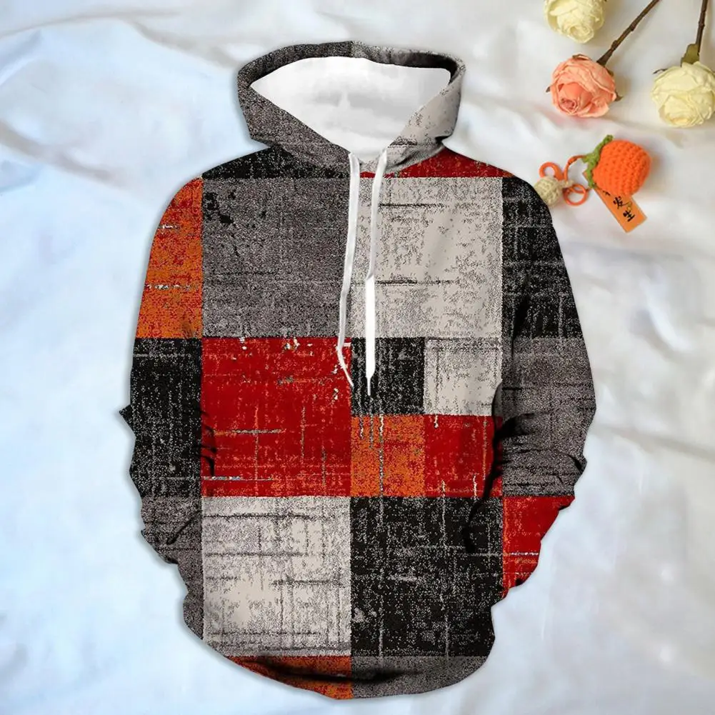 

Men Hoodie Digital Colorblock Drawstring Hooded Men's Hoodie Warm Casual Stylish Outerwear for Spring Winter Loose Hoodie