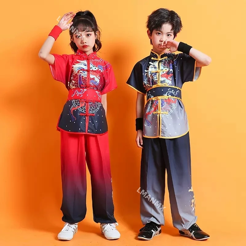 Chinese Children Tai Chi Wushu Clothing Dragon Print Martial Arts Suit Kung Fu Uniform Wing Chun Shaolin Chinese Kungfu Set tai chi clothing chinese traditional costume