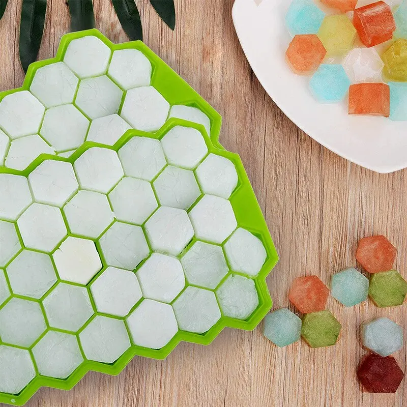 Summer silicone honeycomb ice lattice with lid thickened 37 lattice  honeycomb can be stacked diy ice cube mold - AliExpress