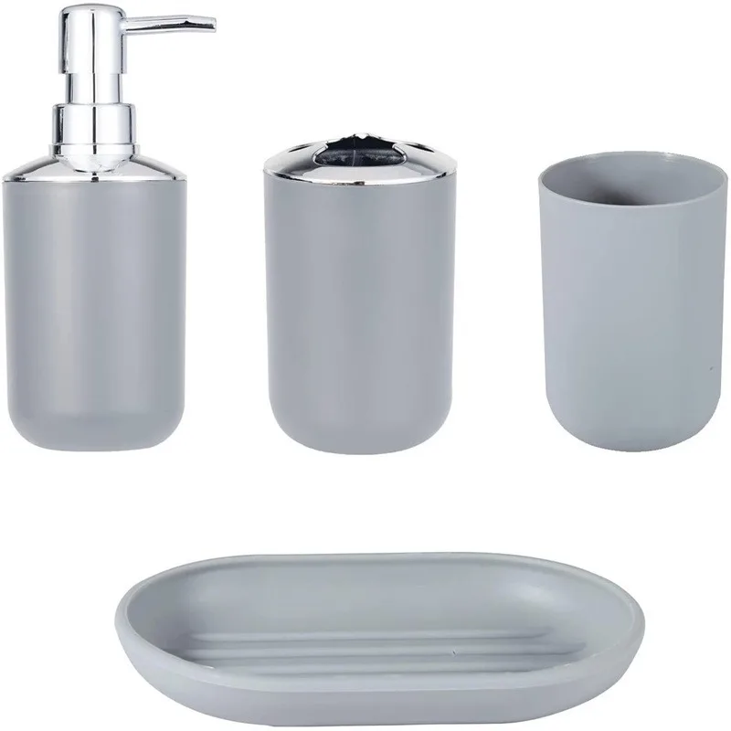 Bathroom Accessories Plastic Toothbrush Holder Cup Soap Dispenser Dish Toilet Holder Pump Bottle Cup 4pcs Bathroom Set