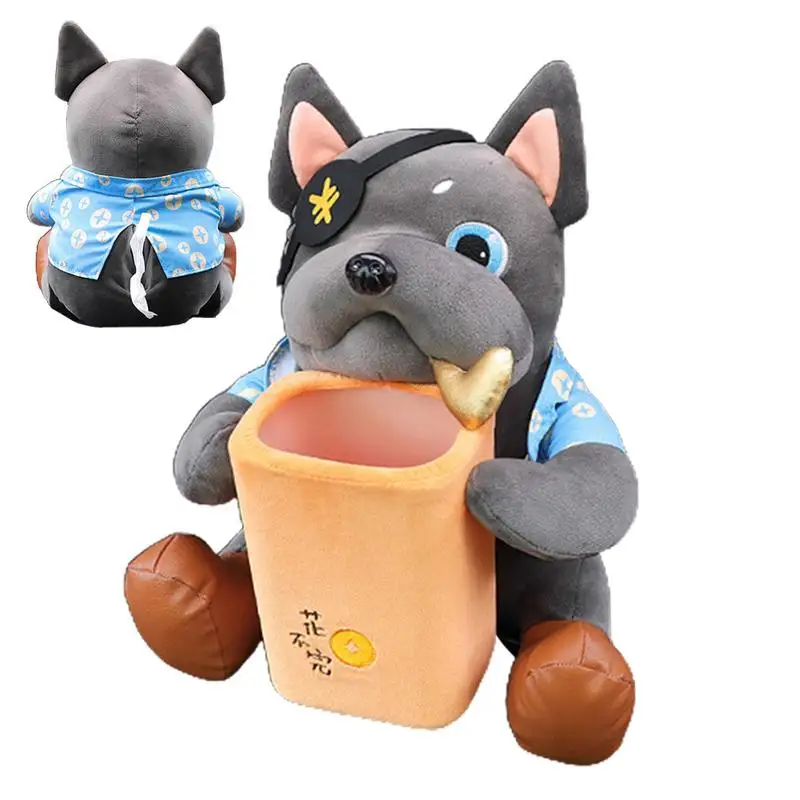 Doggie Trash Can 2 In 1 Plush Dog Car Tissue Box Trash Can Cute Animal Tissue Creative Box For Vehicle Supplies