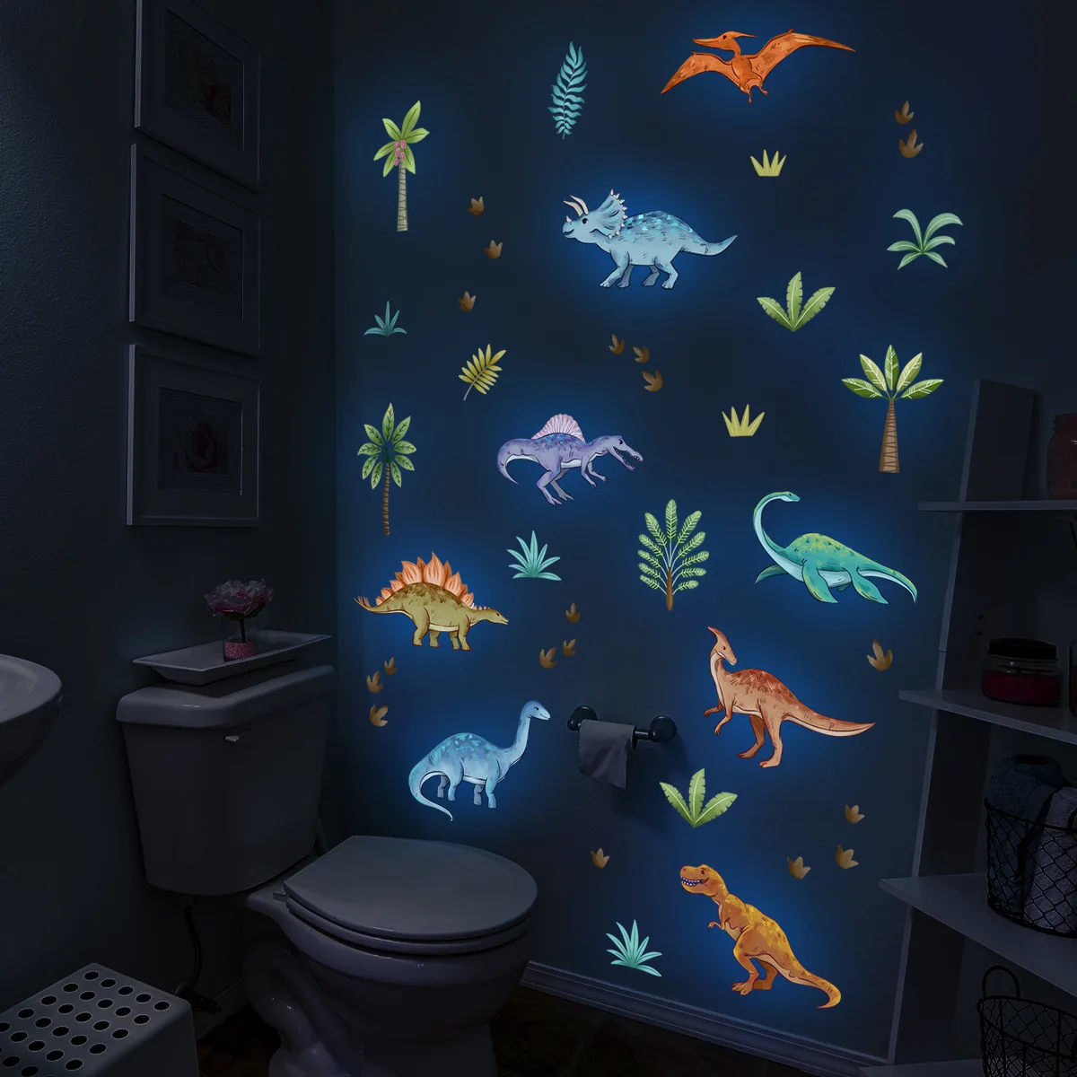 Blue Luminous Dinosaur Wall Stickers Glow in The Dark Dino Decals for Kids Room Boys Bedroom Wall Decoration Fluorescent Sticker