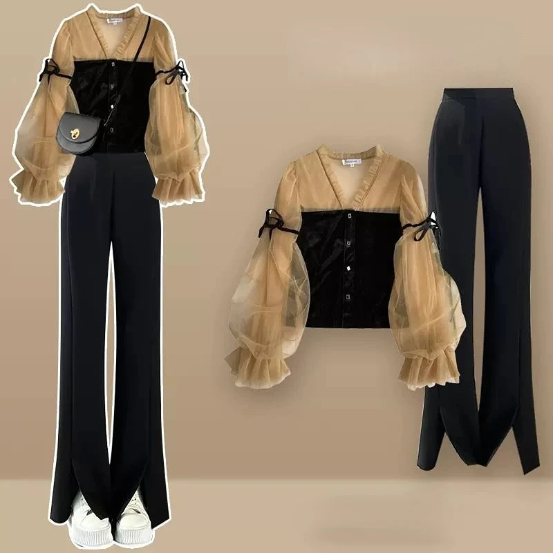 A Complete Set of Tea Series Celebrity Top Suit for Women in Spring 2023 New Western-style Clothes Wide Leg Pants Two-piece Sets new complete master series jlpt n1 reading comprehension подготовка к квалификационному экзамену по японскому языку jlpt n1 на отработку навыков