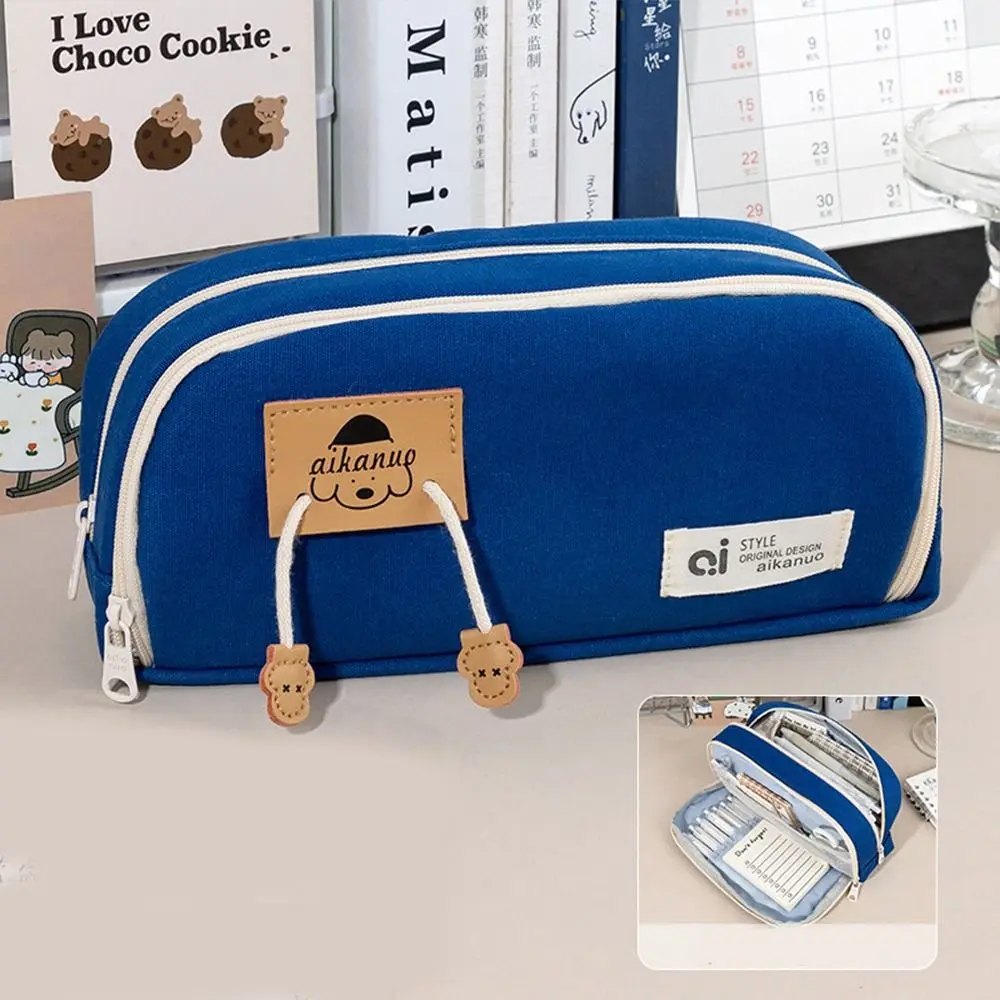 

Large Capacity Canvas Stationery Bag Desktop Storage Aesthetic Puppy Pencil Pouch Korean Style Multi Layer Pencil Bag Student