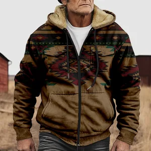 Мужская теплая куртка на флисовой подкладке, куртка составного кроя с винтажным принтом и отложным воротником, пальто на пуговицах для зимы 2023