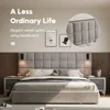 King Platform Bed Frame with Headboard, Elegant Velvet Upholstered Bed with Grid Pattern Padded Headboard, 2 LED Wall Sconces 3