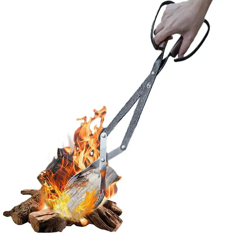 Log Grabber Campfire Tongs Fire Pit Adjustable Fireplace Tongs Firewood Grabber Tool Picking Up Heavy Wood log grabber tongs