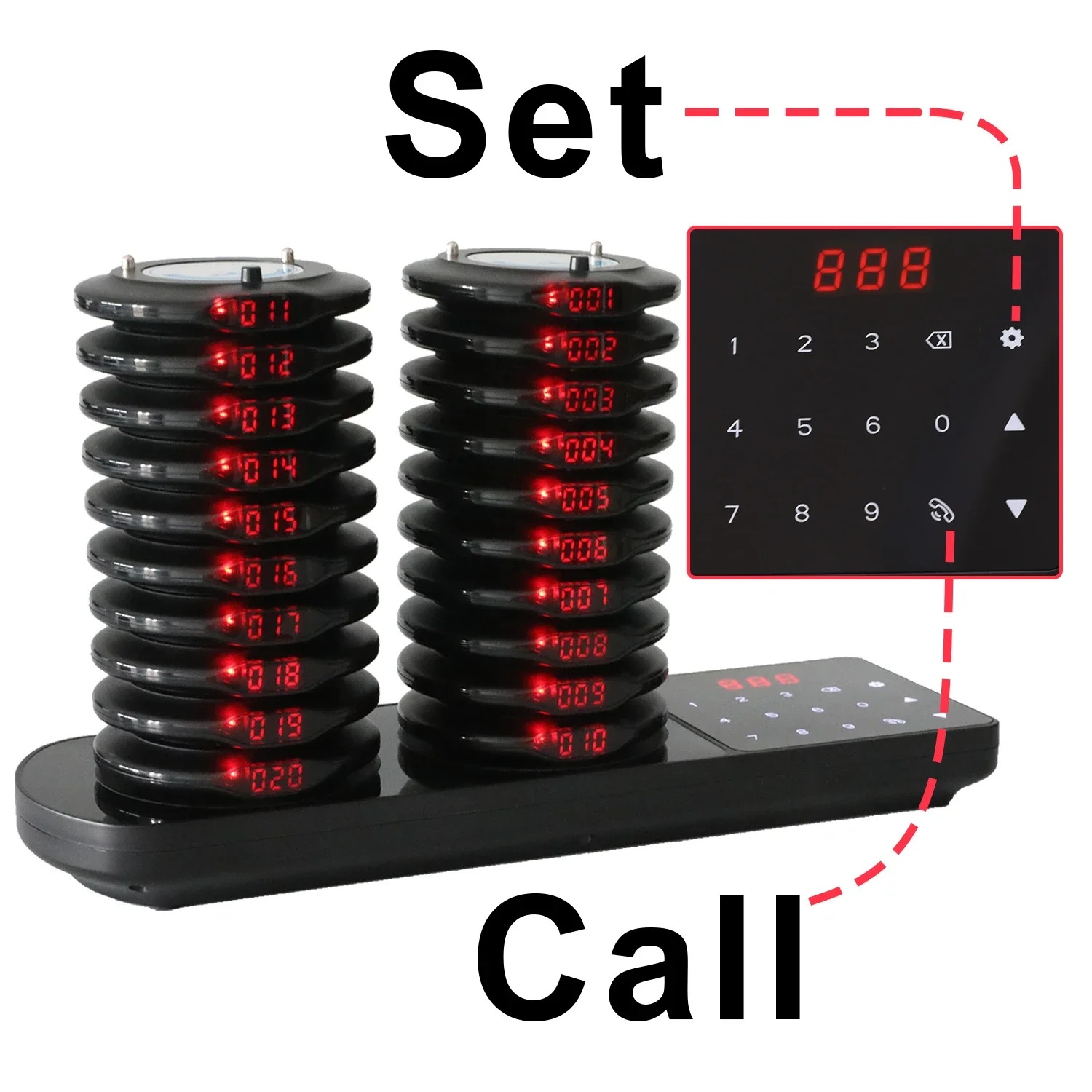 Wireless Restaurant Pager Calling System Dual Charging Base 20 Round Coaster For Customer Food Truck Cafe Church Food Court