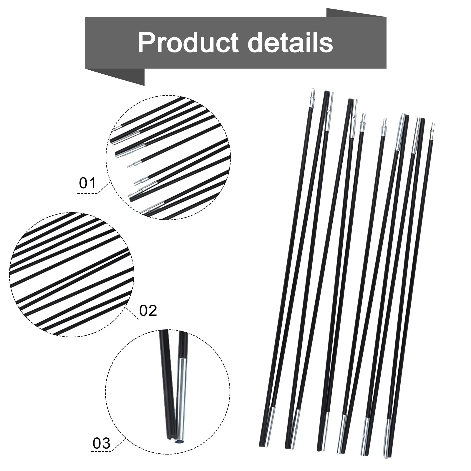 

1 пара стержней для палатки 10 футов Стекловолоконные походные стержни для палатки Легкие уличные опорные стержни комплект рамок для тента растягивающаяся веревка