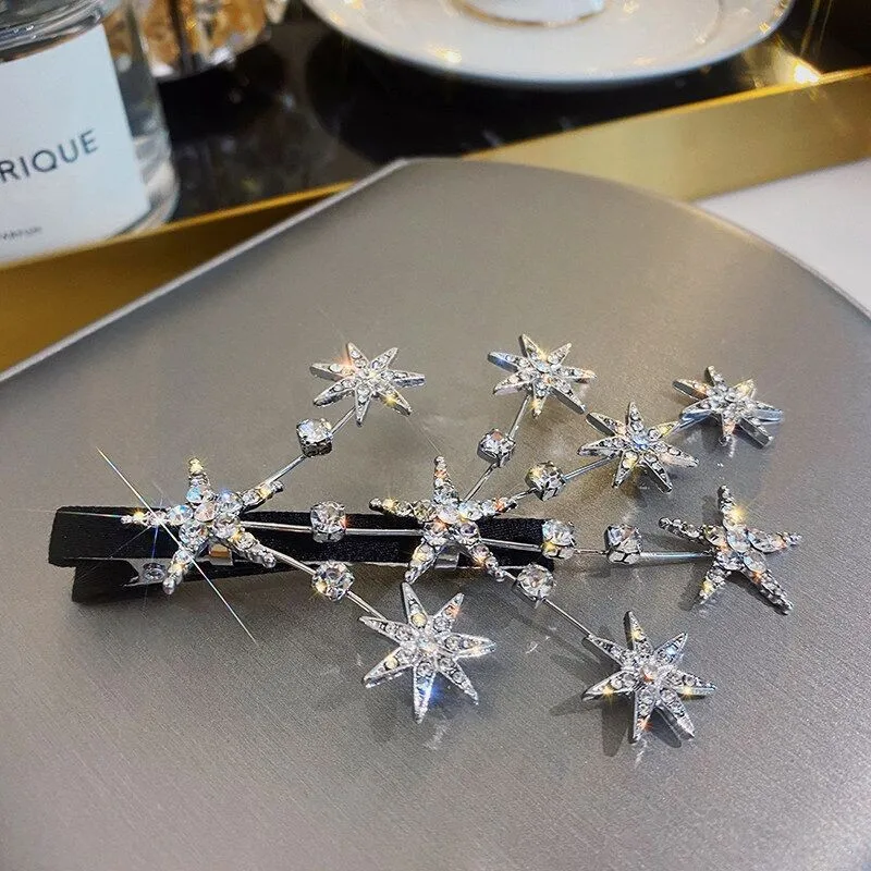 1Pcs Funkelnden Diamant Stern Haar Clip Exquisite Gebrochenes Haar Befestigungs Clip Datum Party Stil Kopfbedeckungen Vielseitige Dekoration Frisur – Detail 7