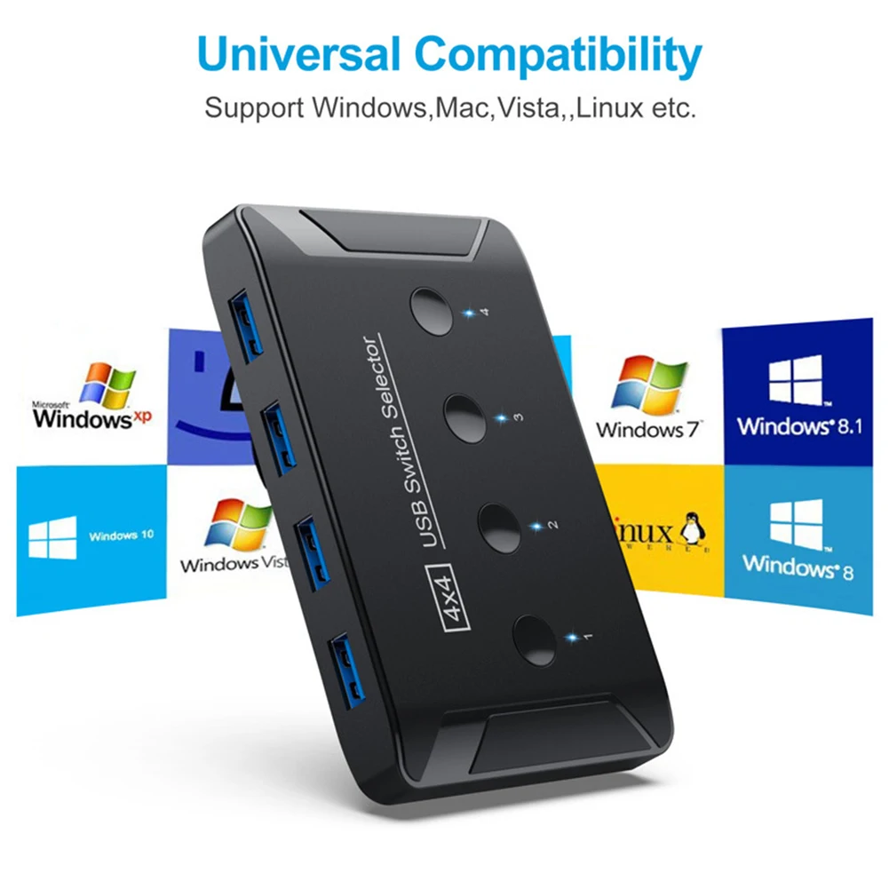 키보드 마우스 프린터 U 디스크용 USB 스위치 선택기, 4 입력 4 출력 KVM 스위치 스플리터, KVM USB 스위처