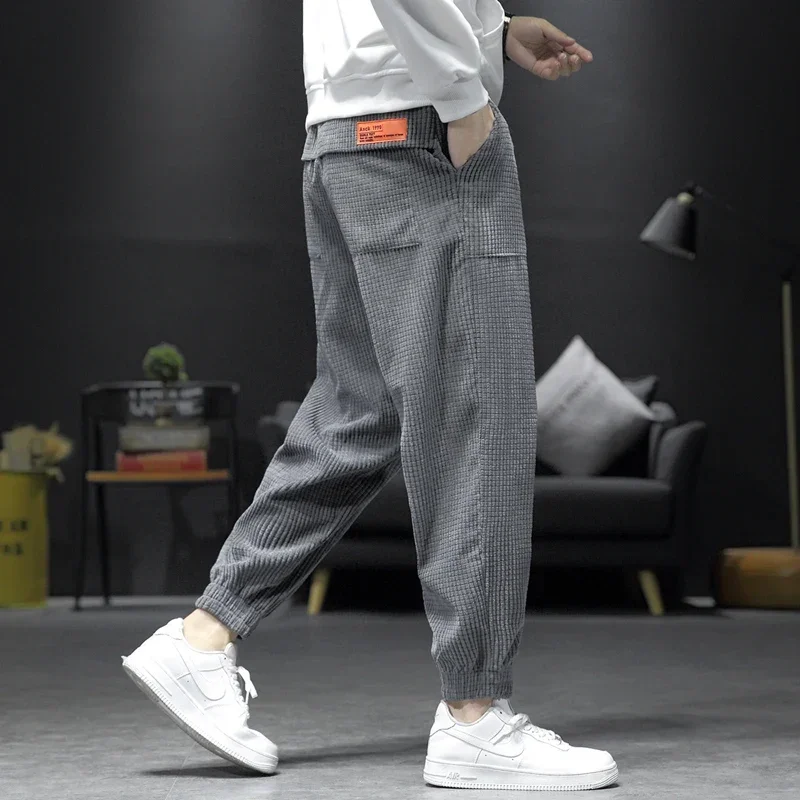 Men's Solid Color Nine-point Pants Trousers Harem Pants Corduroy Outdoor Casual men harem pants